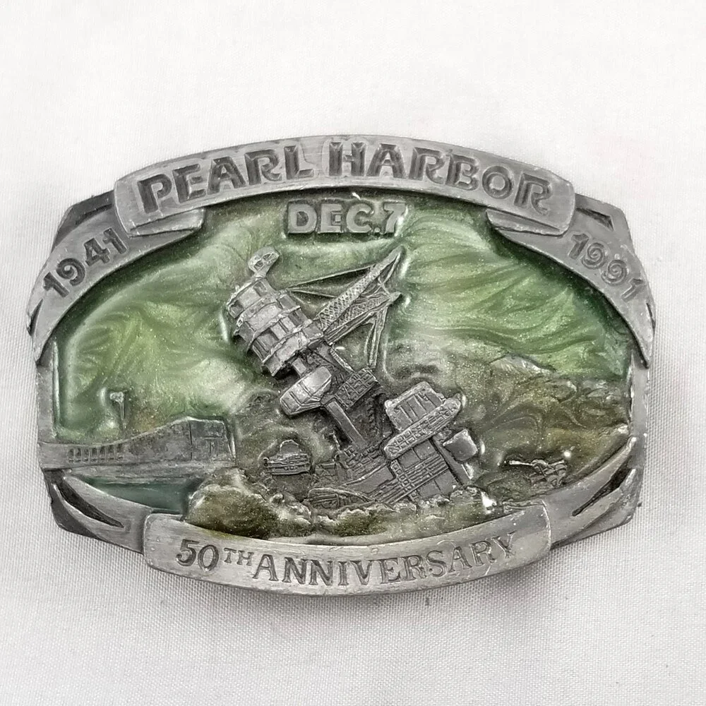 Belt Buckle Pewter 1989 Pearl Harbor 50th Anniversary 1941-1991 Dec.‎ 7 Siskiyou